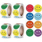 2000 Stück Smiley Aufkleber Rolle, Emoji Smiley Face Roller Sticker, 8 Farben Runde 2,5 cm, Lehrer Belohnungssticker Grundschule für Kinder Birthday Geschenk Party Deko