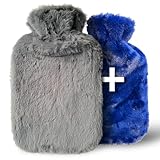 IEA Medical Wärmflasche 2L mit 2x weich flauschigem Bezug, kuschelige Wärmflasche, Große Bettflasche, zur Schmerzlinderung & Warm-/Kalttherapie, BPA-Frei