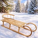 Best for Kids – Holzschlitten | Hörnerrodel 120 cm mit Rückenlehne | Hörnerschlitten | Schlitten Kinder Holz | Kinderschlitten aus Holz | Perfekt für Winterabenteuer bis 200 kg