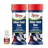 POLIBOY Silber Gold Bad - Reinigungsbad für angelaufenen silbernen und goldenen Schmuck, Ketten und Besteck - 2x 375 ml - Mit Produkt-Probe - Made in Germany