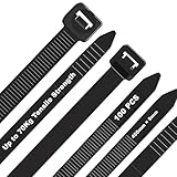 DUNSOO 100 Stück Kabelbinder Schwarz, 450 x 8 mm Kabelbinder UV Beständig, Chemische Resistenz Cable Ties Starke Zip Ties