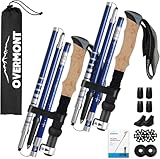 Overmont Faltbare leichte Trekkingstöcke – 2 Stück Kohlefaser-Wanderstöcke für Damen und Herren – Zubehör für jedes Gelände und Tragetasche für Camping, Wandern, Bergsteigen