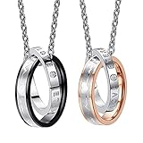 JewelryWe Pärchen Halskette Herzschlag Ringe: Edelstahl Herzschlag EKG Zirkonia Ring Anhänger Kette mit ETERNAL LOVE Gravur Freundschaftskette Partnerkette Valentinstag Paare Geschenk für Herren Damen