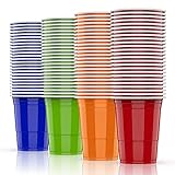AOLUXLM 100 Plastikbecher Set Mehrweg Becher, Wiederverwendbare Partybecher 473ML / 16 OZ Becher Getränkebecher Kunststoff Cups in 4 Farben
