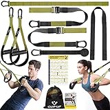 Schlingentrainer, Sling trainer für ein Ganzkörpertraining, Schlingentrainer für zuhause mit Großem Griff Türankerbefestigung Tragtasche, Übungsanleitung for Homegym