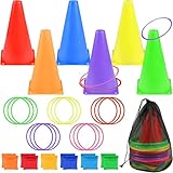 32 Pcs Ringwurfspiel-Set, 3-in-1 Wurfspiel Kinder Outdoor Spiele Set, Party Werfen Spiele mit CornholeSitzsäcken,Kunststoffreifen,Kegelmarkern und Tragetasche für Kinder, Sport Party Spiel