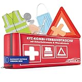 WALSER KFZ Verbandstasche 2025 StVO konform, 3in1 Auto Erste Hilfe Set mit Pannendreieck und Warnweste, Verbandskasten Auto 2025, Erste Hilfe Kasten inkl. Warnwesten Auto + Warndreieck KFZ DIN 13164
