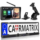 HD Solar Rückfahrkamera 7'Display, Rückfahrsystem Apple CarPlay Android Auto Car Kamera zum Nachrüsten im Kennzeichenhalter für Wohnmobil, Wohnwagen, Anhänger, Transporter, WLAN, Bluetooth, GoogleMaps