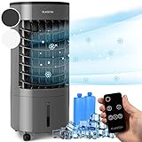 Klarstein Luftkühler mit Wasserkühlung, 3-in-1 Verdunstungskühler, Luftbefeuchter & Ventilator, Mobile Klimageräte 5L Tank, Leiser 65W Air Cooler mit 3 Modi, 2 Kühl-Packs, 228m³/h Luftstrom