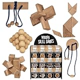 6er Set Holz Geschicklichkeitsspiele – Holzsammlung 6 Stück Knobelspiele, IQ Spiele, 3D Mini Puzzle, Logik- und Geduldspiel, 4.5cm – Geschenk Set für Erwachsene & Kinder, Denkspiele Spielzeug