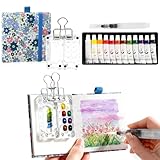 Euablfo Aquarell Travel Set,Pocket Aquarell Set,mini Aquarell Travel Set,mit Binder-Clips,Kizzenbuch Palette Set 8 Grids für Maler Künstler Studenten Hobbymaler
