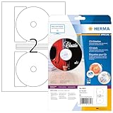 HERMA 4850 CD DVD Etiketten inkl. Zentrierhilfe für Inkjet Drucker, 25 Blatt, Ø 116 mm MAXI, 2 pro A4 Bogen, 50 Stück, selbstklebend, bedruckbar, matt, blanko Papier Klebeetiketten Aufkleber, weiß