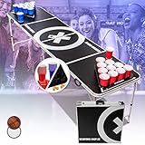 BeerCup Bierpong Tisch, Beer Pong Tisch Set, Bierpongtisch Stabil& Versiegelt, Beerpong, Bier Pong Tisch, 100 Beer Pong Becher, 6 Bälle, Ballhalter, 2 Bier Pong Racks, Beer-Pong-Tisch, 244 x 76 x 61cm