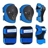 Kinder Protektorenset, COOLGOEU Kinder Schoner-Set Knieschoner, Ellenbogenschoner und Handgelenkschoner Protektoren für Inlineskates, Rollerblades, Skateboard oder Fahrrad (Blau)