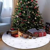 Hukermoon Weihnachtsbaumdecke Rund, 78 cm Weihnachtsbaumrock mit Silber Schneeflocken, Baumdecke Weihnachtsbaum Rock Weiß Plüsch Kunstfell, Christbaumdecke Bunt, Christbaumständer Decke (78, Silber)