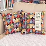 Selfitex 2er Set 40x40 Bunte Sofakissen inkl. Füllkissen, Luxus Sofakissen, farbenfrohes Couchkissen Set, hochwertiger Couchkissen Muster Bezug mit Reißverschluss, Bunte Kissen Deko (Dreieck)
