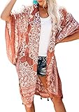 HIKARO Damen mit Blumenmuster Strand Kimono Schal Lange Bademode Cover-Ups Sommer