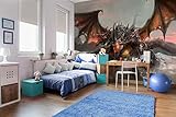 Vlies Fototapete DREIKÖPFIGER DRACHE 375 x 250 cm (inkl. Kleister) - Vlies Tapete, Wandtapete, Wandbilder - Tapete für Wohnzimmer Schlafzimmer, Büro, Küche - Montagefertig