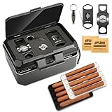 LIHTUN Reise-Humidorbox und Zigarrenzubehör-Set, tragbares Zigarren-Humidor-Etui mit 2 Zigarrenschneidern, 1 Zigarrenbohrer, Hygrometer, Dreifach-Humidor-Zigarrenbox, Geschenk für Männer