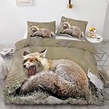 Generisch BettwäSche 200x200 Fuchs Bettbezug Set 3 Teilig Tierwelt Flauschig BettbezüGe und 2 Kissenbezug 80x80, Allergiker BettwäSche-Sets Weiche Microfaser mit ReißVerschluss HR1570