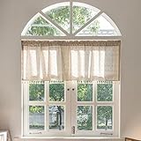 RoxNvm Leinen Scheibengardinen Landhausstil,150 x 46cm Pflanzenmuster Gestreifte Küchengardinen Landhausstil, Kurzgardinen, Fenstergardinen Scheibengardinen Küche mit Dekoriert Wohnzimmer (A)