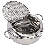 Fritteuse Edelstahl 304 - Elektrisch, 3L Kapazität, Mit Thermometer & Auslaufsicherem Deckel, Einfach zu Reinigen, Für Pommes & Familien, Camping geeignet
