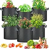 YANGUN 6 Stücke Pflanztasche aus Vliesstoff, 12 Liter Pflanzsack, 3 Gallon Vliesstoff Pflanzbeutel, Pflanzsäcke für Balkon, Garten & Gewächshaus - Pflanzbeutel für Gemüse, Blumen, Tomaten