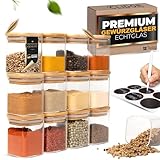 CLIDOR ® Gewürzgläser Eckig I 12 x 160 ml Set I Erhöhte Glasstärke I Stapelbare Gewürzdosen mit Bambusdeckel I luftdichte Gewürzbehälter für die Küche I Spice Jars I geeignet als Gewürzaufbewahrung