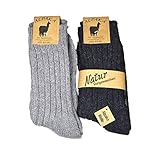 Good Deal Market 2er Pack dicke Alpaka-Socken für Damen und Herren; 39-42, 2 Paar schwarz-grau