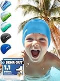 KIDVERSE Badekappe Kinder 6-9 Jahre - Badehaube Kinder mit Anti-Rutsch-Noppen für maximalen UV Schutz Schwimmhaube Kinder extra reißfest & wasserdicht - Schwimmkappe Kinder - Hellblau