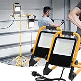 Aigostar Baustrahler LED 2x50W 4500LM: LED Arbeitsleuchte mit Stecker IP65 Wasserdichtes - Arbeitsscheinwerfer für Werkstatt oder Baustelle Garage 6500K Kaltes Weißes Licht
