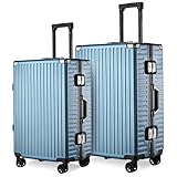 It'Go Aluminium Rahmen Kofferset 2 Teilig(XL+M) Groß Hartschalenkoffer Gepäck mit 4 Rollen Handgepäck Reisekoffer Koffer&Trolleys Blau
