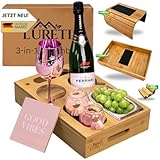 LURETI 3-in-1 Couchbar Snackbox aus Bambus Holz: Sofa Tablett - mit Flaschen-/ Handyhalter & 2 Snackschalen - der perfekte Couchorganizer, Sofaablage Snagger Snackspender Couchbutler Couchconsole