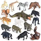 ELECLAND 16 Stück Dschungel Zoo Tiere Figuren, Safari Tierfiguren Spielzeug, Wald Tierfiguren, Mini Tier Kuchendeckel Kinder Spielfiguren für Geburtstagsfeier Dekorationen, Weihnachten