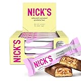 NICKS Low carb Protein Riegel Mandel Karamell | 13 g Eiweiß | 201 Kalorien | Keto Proteinriegel Almond Caramel Schokolade Snacks ohne Zuckerzusatz Glutenfrei (12 Eiweißriegel x 50g)