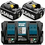 2X 18V Ersatzakkus für Makita Akku und Doppelladegerät, Kompatibel mit BL1860 BL1860B BL1850 BL1850B BL1840 BL1830 BL1820 LXT400