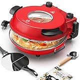 KESSER® Pizza-Ofen elektrisch bis 400 Grad | Elektrischer Pizzabäcker 1200W mit feuerfester Steinplatte & Timer Durchmesser 32cm | 5 Heizstufen & Sichtfenster | inkl. Pizzaschneider & Rezeptbuch