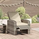 Gartensitzmöbel Gartensessel Verstellbar mit Kissen Hellbraun Poly Rattan