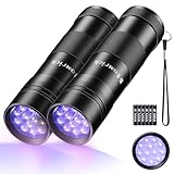 Schwarzlicht Taschenlampe 2 Stück Mini UV Taschenlampe mit 12 LEDs, Schwarzlichtlampe 395nm UV Licht Torch Lampe für Geocaching, Unechte Banknoten, Heimtierurindetektoren Inklusive 6 AAA Batterie