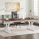 Tribesigns Schreibtisch Computertisch, 160 x 80 x 75 cm Groß Schreibtisch, PC Tisch Bürotisch Arbeitstisch Esstisch Büro-Möbel Computertisch Konferenztisch für Home Office, Braun/Weiß