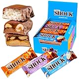 FitnesSHOCK Proteinriegel Set Mix Box Protein Bar ohne Zusatz von Zucker mit hohem 20% Proteingehalt low carb Fitness Eiweissriegel fast zuckerfrei (1g) ballaststoffreich 12x50g