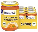 Bebivita Bio Frühkarotten mit Kartoffeln (6 x 190g), ab 5. Monat, ohne Salzzusatz, das Gemüse-Gläschen ideal zum Beikost-Start