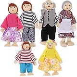 ROSENICE 6pcs Holzpuppe Spielzeug Cartoon Familie Puppen für Kinder Spiel Haus