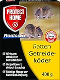 PROTECT HOME Rodicum Ratten Getreideköder, praktische, auslegefertige Portionsbeutel mit zuverlässiger Wirkung gegen Rattenbefall, 400g Faltschachtel