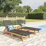 WHOPBXGAD 3-Piece Garden Lounge Set PE Rattan & Solid Acacia Wood, Outdoor Patio Furniture with Adjustable Backrest, Weather-Resistant Modern Design for Terrace, Balcony