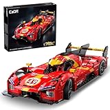 CaDA C63008W Rennwagen Klemmbausteine Technik, 1/10 Super Sportwagen Bausteinspielzeug, 1518 Teile Autospielzeug Geschenke für Erwachsene und Auto Fans