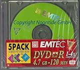 Emtec 5er Pack DVD+R 4.7GB 120Min 1-4x Rainbow color Slim Case Rohlinge