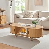 [en.casa] Couchtisch Nordkapp Wohnzimmertisch mit 2 Schiebetüren Bambus Sofatisch mit Stauraum Kaffeetisch Holzbeine 120 x 55 x 40 cm