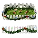 Sprinlot Mini Holz Zaun, Weiß Miniatur Deko Holzzaun, Beleuchtung Mini Gartenzaun, Deko Miniatur Zaun mit Lichtern Bunt