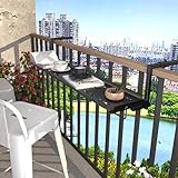 Balkontisch, verstellbar, zusammenklappbar, platzsparender Geländerschreibtisch für Terrasse & kleine Außenbereiche, ideal für begrenzte Räume (Schwarz, 90 cm)